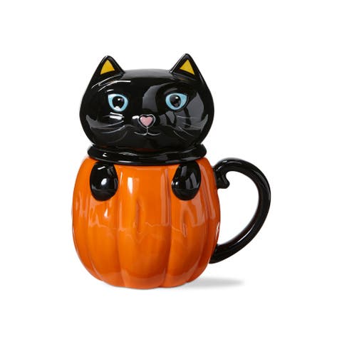 Hello Pumpkin Cute Kitty Lidded Mug for Halloween Drinkware