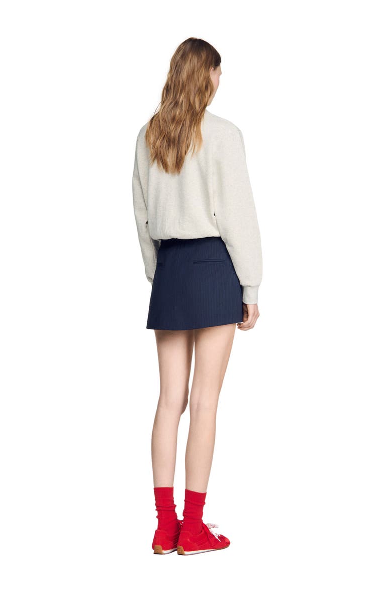 Striped wool skort, Alternate, color, Navy blue