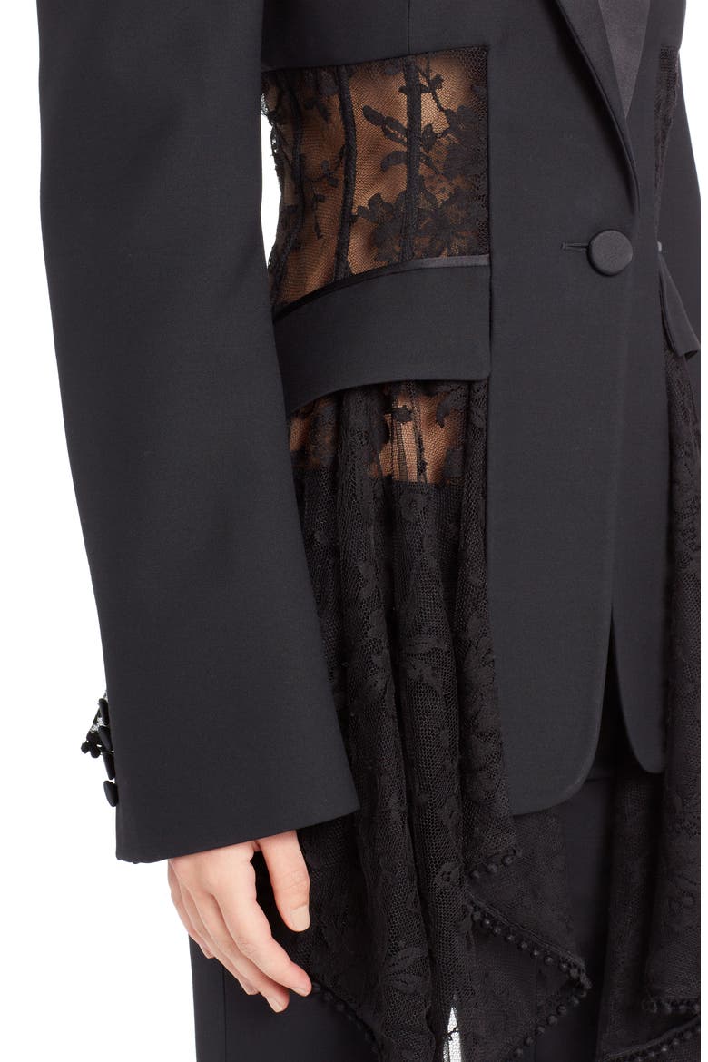 Alexander McQueen Lace Drape Corset Jacket, Alternate, color, BLACK