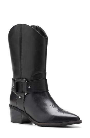 Clarks Morzine Rise Leather Cowboy Boot In Black