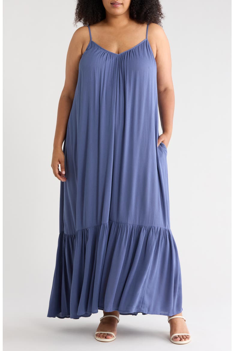 Ruffle Hem Gauze Maxi Slipdress, Main, color, BLUE INDIGO