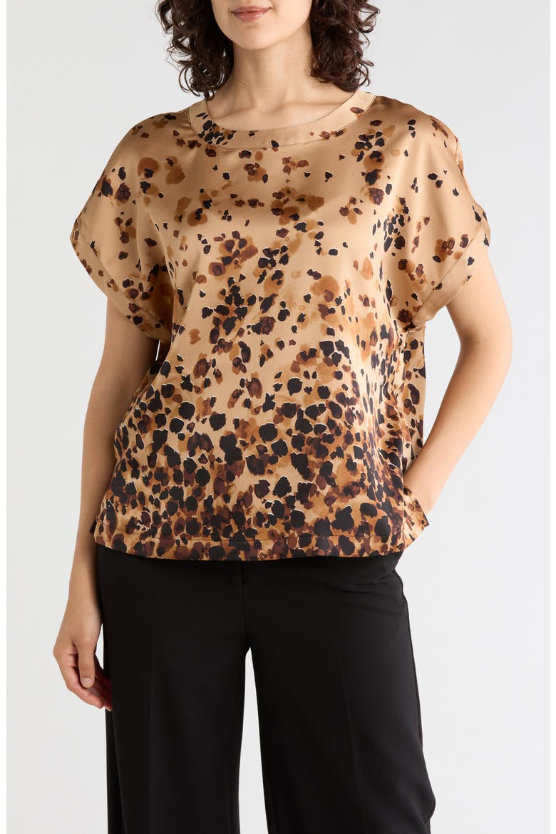 Printed Satin Top, Main, color, DUNE/ BLACK