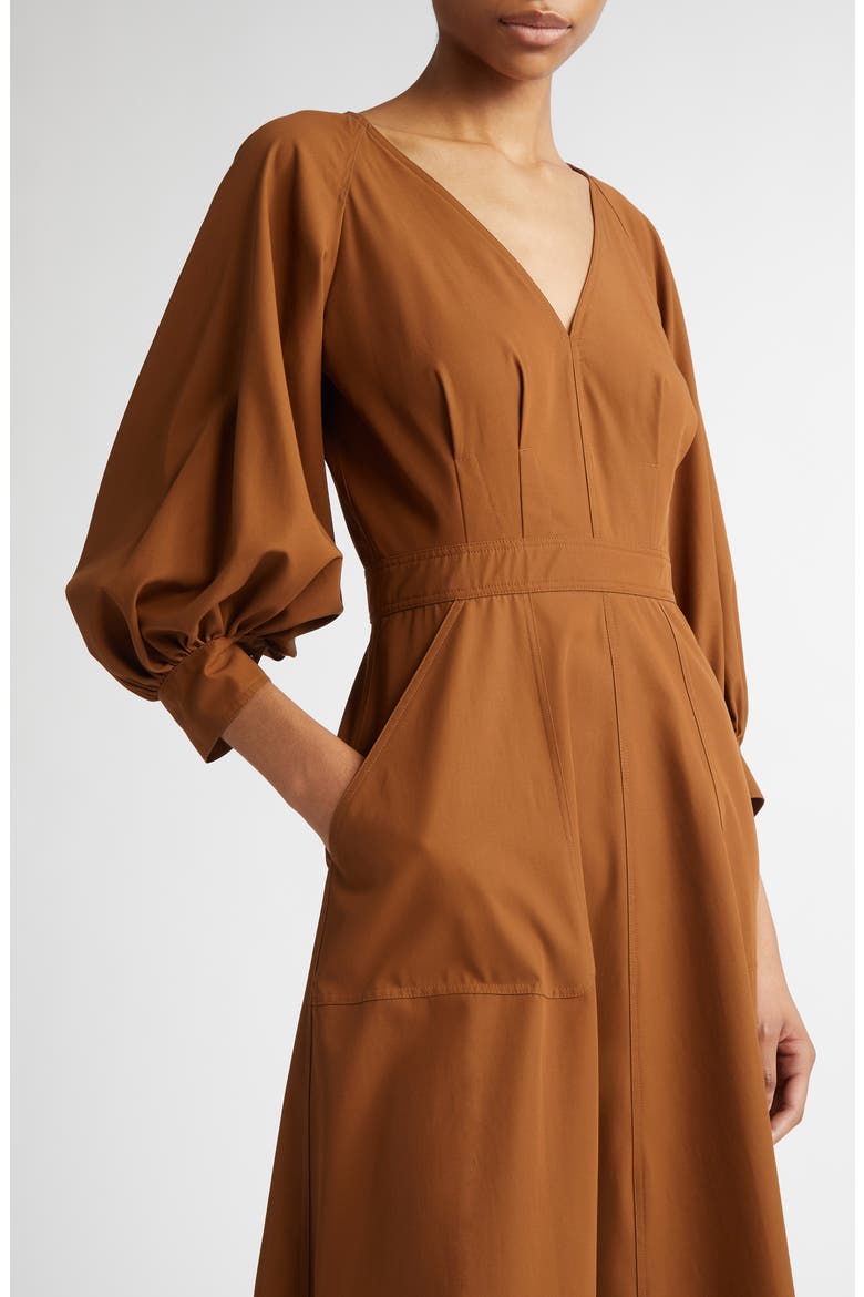 Pedaggi Cotton Poplin Fit & Flare Dress, Alternate, color, TOBACCO
