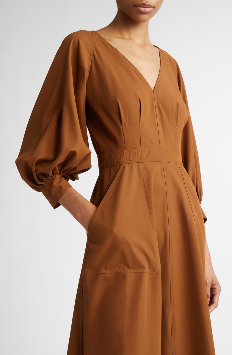 Max Mara Pedaggi Cotton Poplin Fit & Flare Dress, Alternate, color, Tobacco