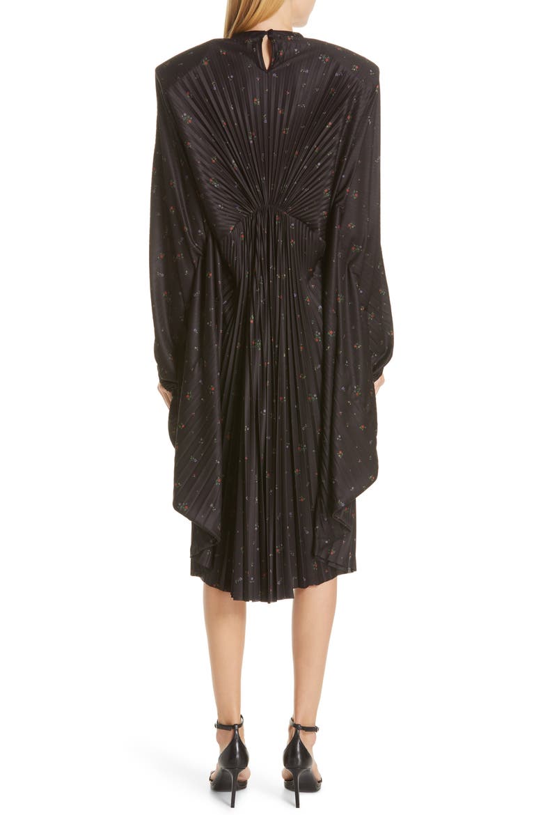 Plissé Wing Dress, Alternate, color, BLACK FLOWERS