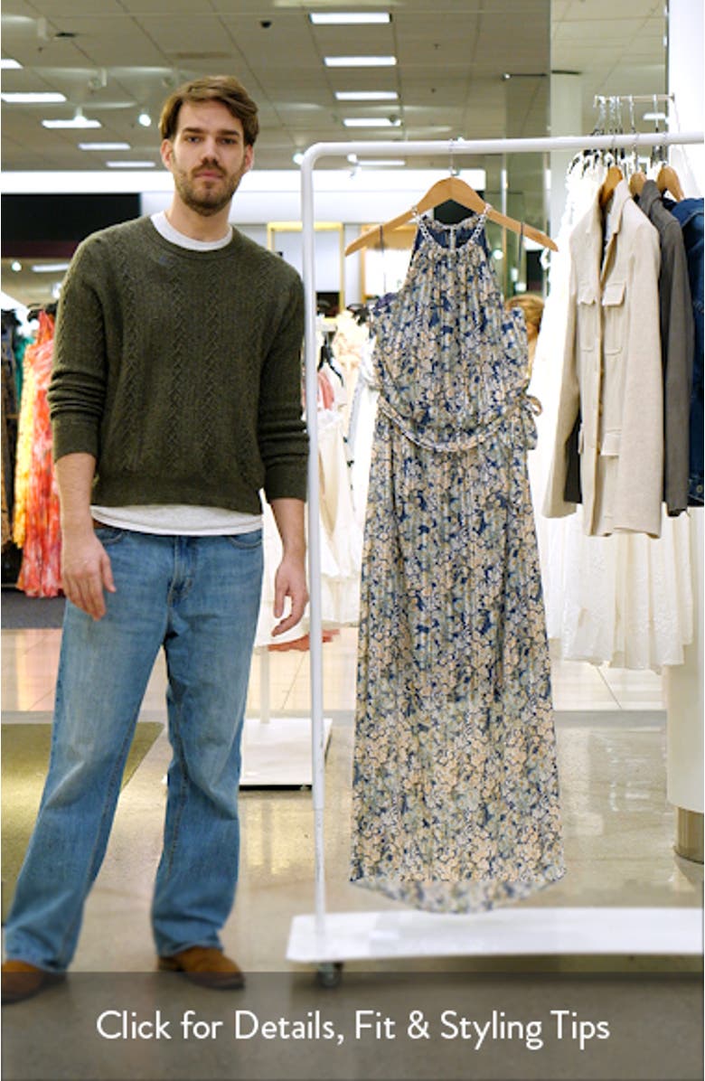 Curb Chain Detail Metallic Floral Maxi Dress, sales video thumbnail