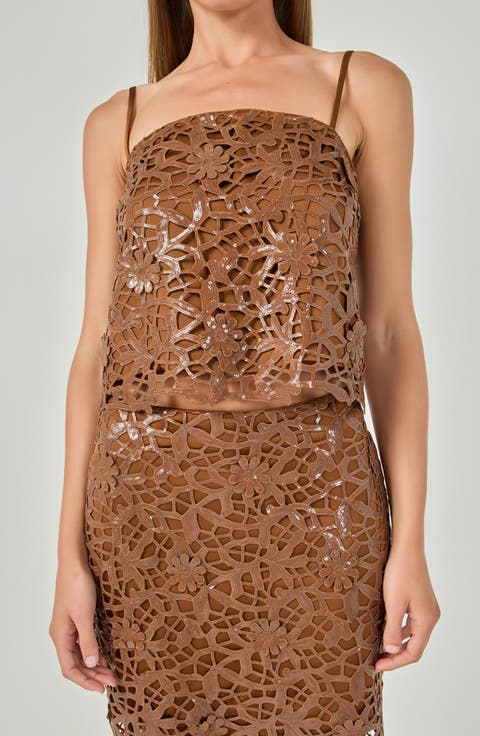Sequin Floral Lace Cami Top