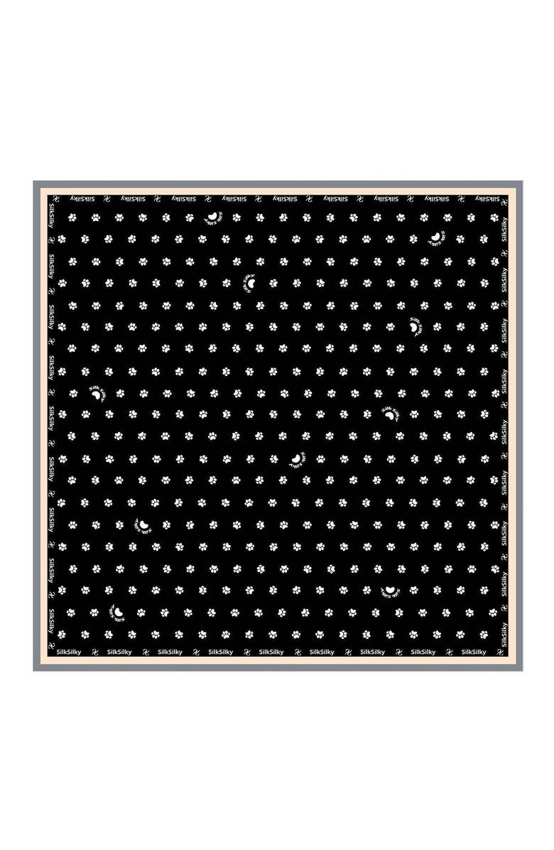SILKSILKY Pure Silk Paw Print Square Scarf, Main, color, Black