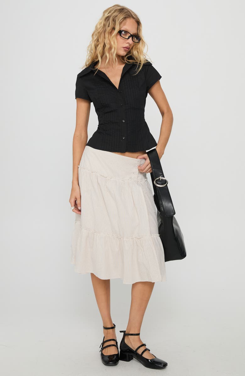 Princess Polly Cascades Stripe Tiered Cotton Skirt, Alternate, color, Beige / White Stripe