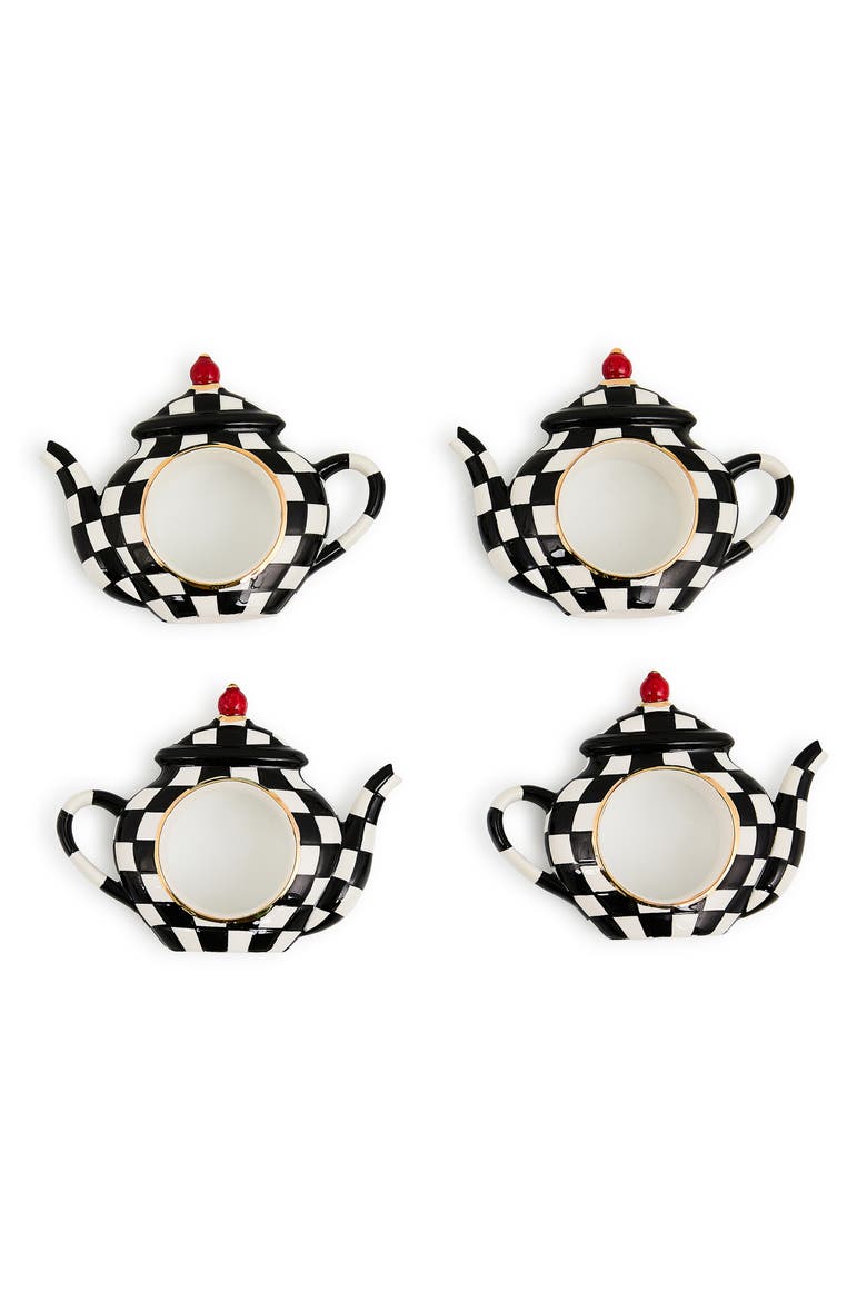 Courtly Check Set of 4 Teapot Napkin Rings, Main, color, COURTLY
