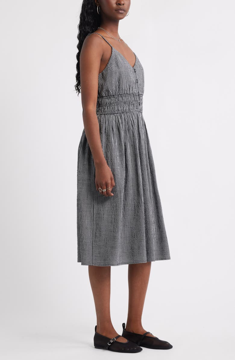 Treasure & Bond Strappy Smocked Gauze Midi Dress, Alternate, color, Black- Ivory Gingham