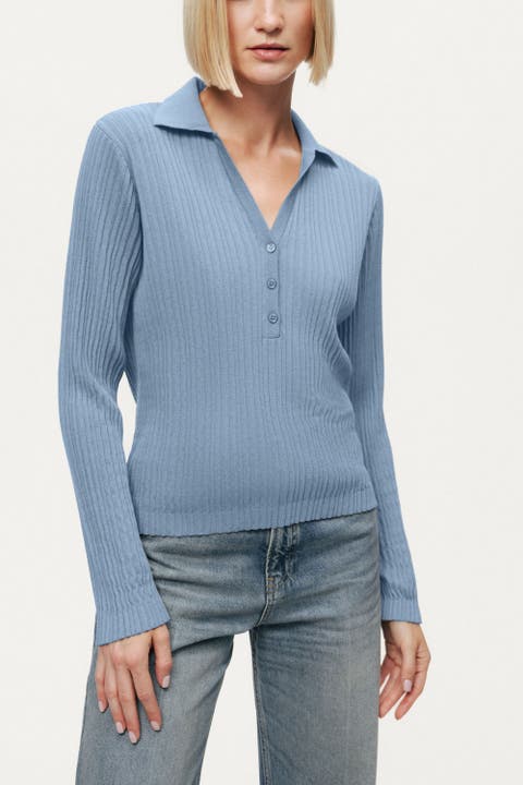 Ribbed Polo Knit Sweater