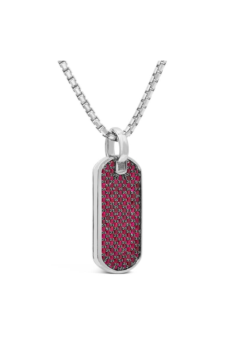 Haus of Brilliance Men's .925 Sterling Silver Created Red Ruby Dog Tag Pendant Necklace - 22" Inches, Alternate, color, White