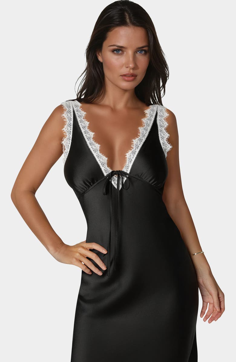 bebe Lace Trim Satin Slipdress, Alternate, color,