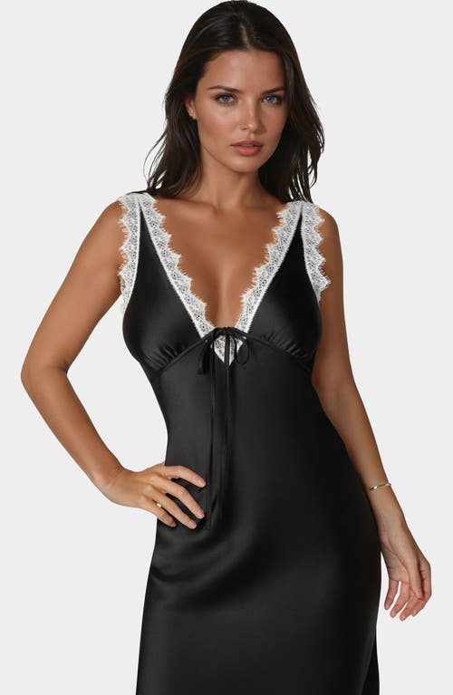 BEBE BEBE LACE TRIM SATIN SLIPDRESS 