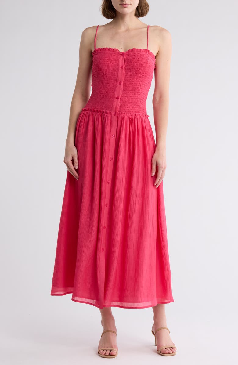 Lush Smocked Button-Down Sundress, Main, color, Hot Pink