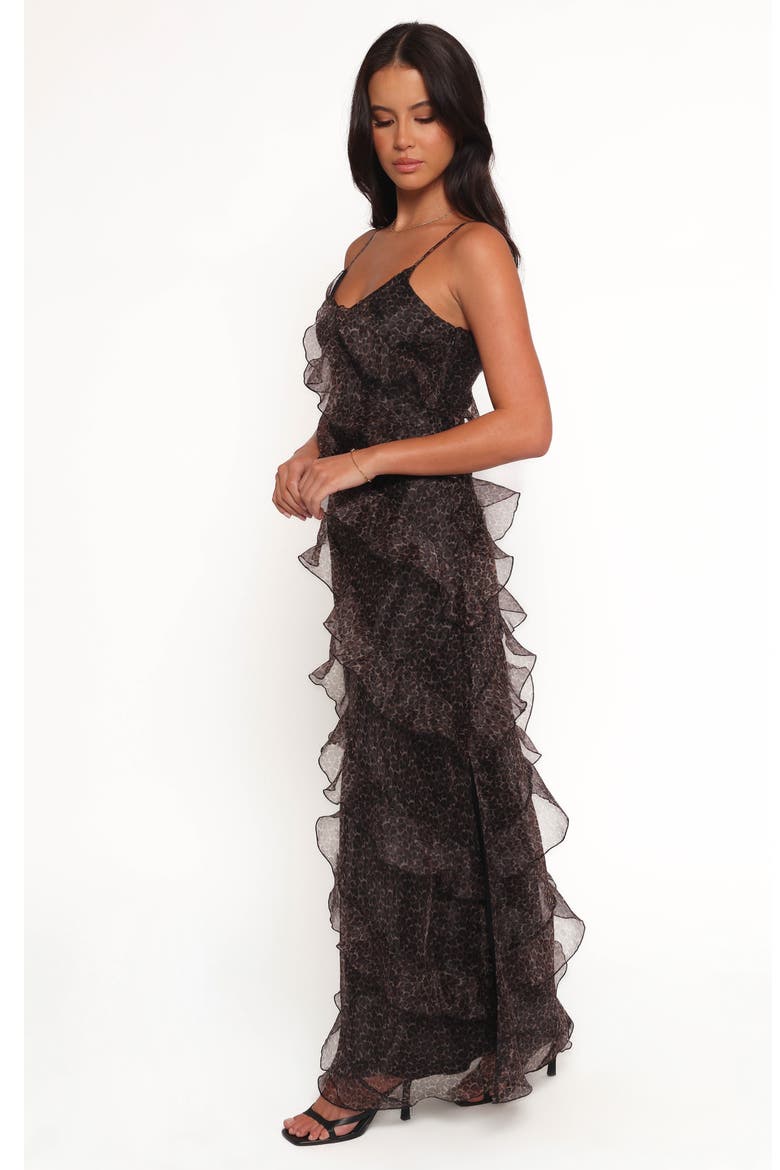Ciao Leopard Print Ruffle Chiffon Maxi Dress, Alternate, color, BLACK LEOPARD