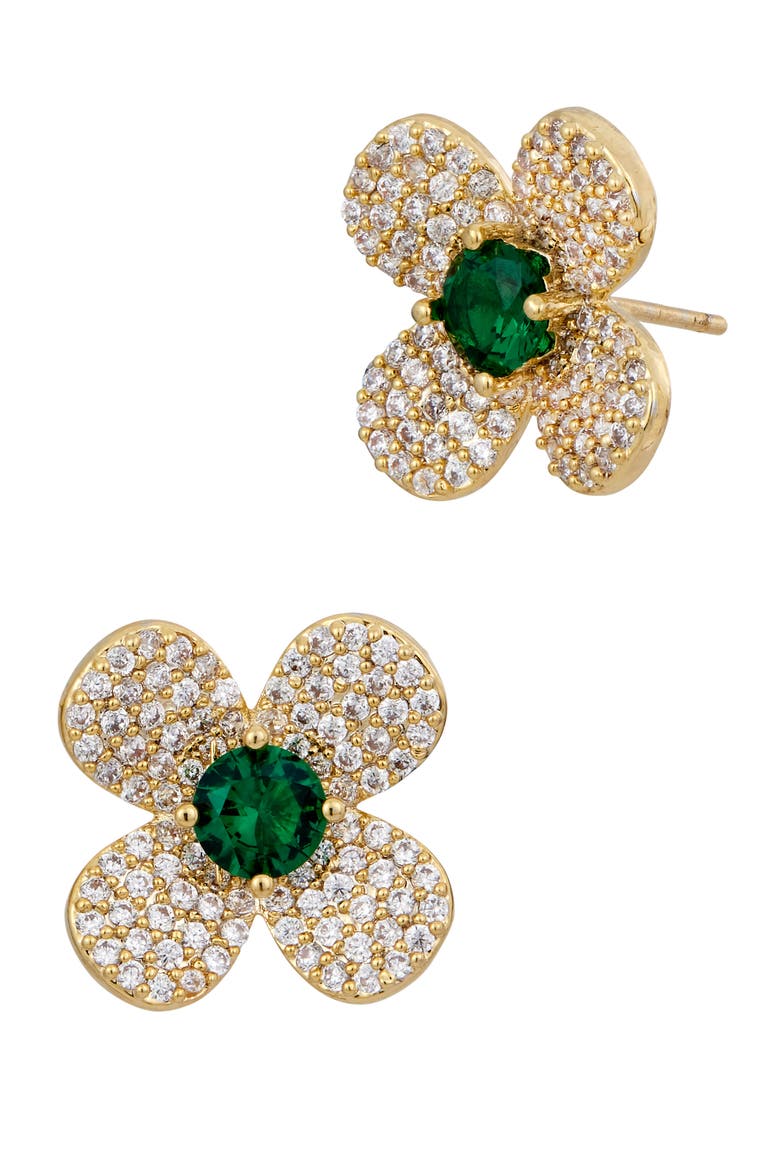 Cubic Zirconia Flower Stud Earrings, Main, color, YELLOW