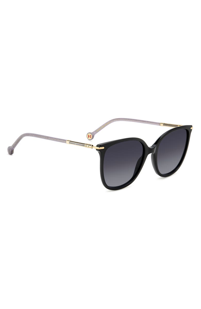 Carolina Herrera Her 55mm Gradient Square Sunglasses, Alternate, color, Black Glitter Black/ Dark Grey