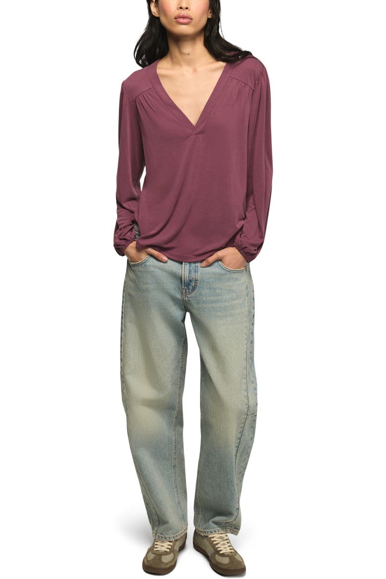 Gathered Sandwash Modal Blend Top, Alternate, color, GRAPE WINE