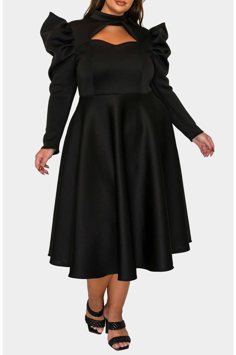Isabella Neoprene Midi Dress, Alternate, color, BLACK