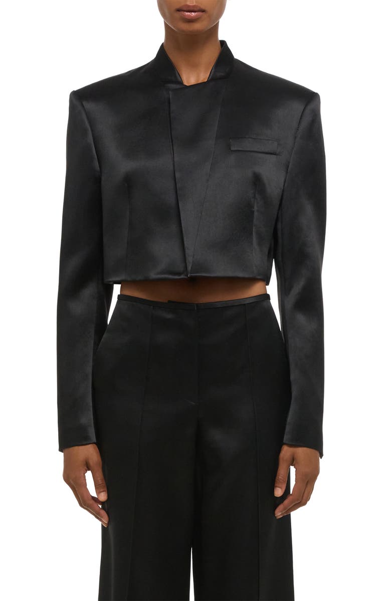 Helmut Lang Crop Satin Blazer, Main, color, Black