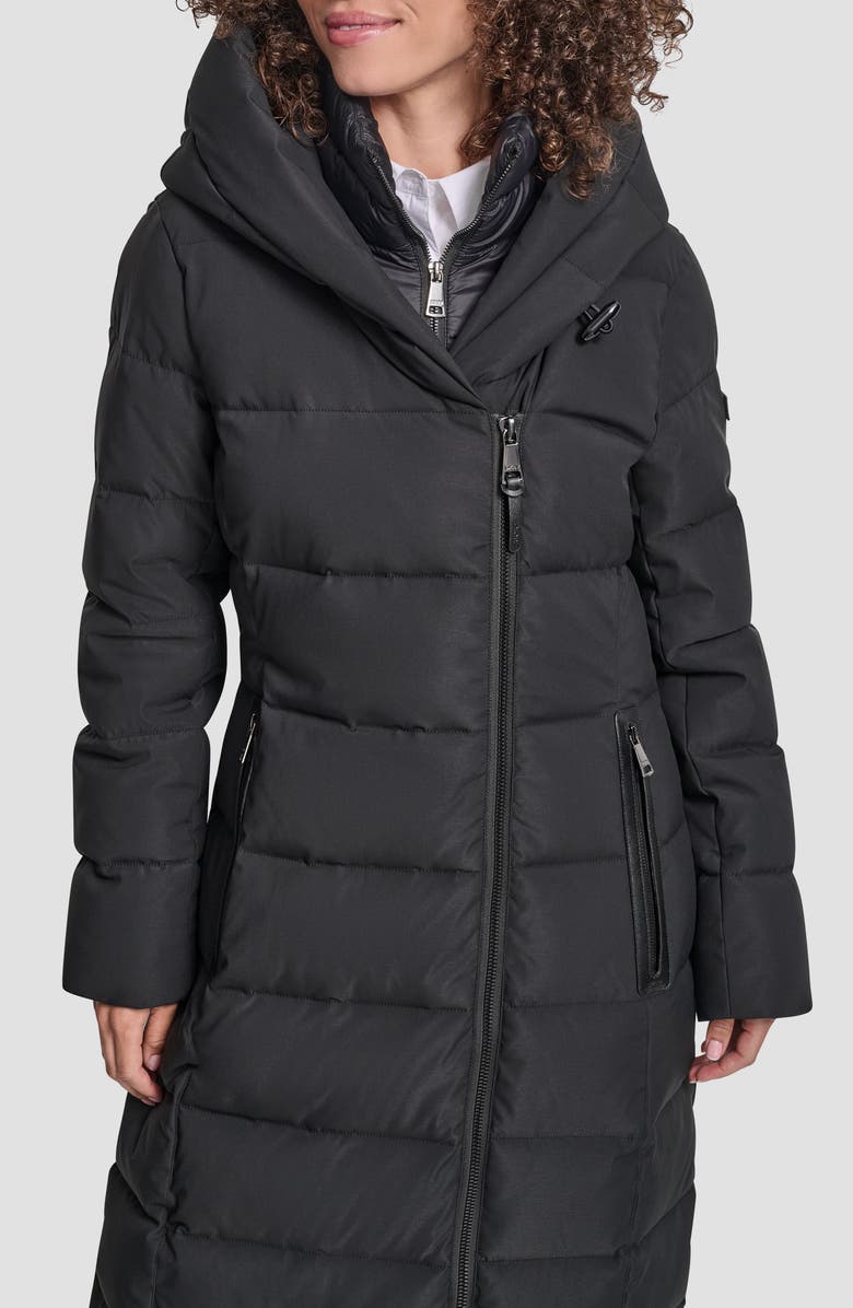 DKNY Water Resistant Hooded Puffer Jacket with Bib, Alternate, color, Black