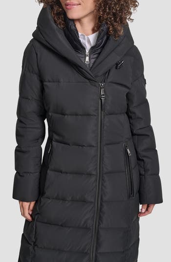 Water Resistant Hooded Puffer Jacket with Bib