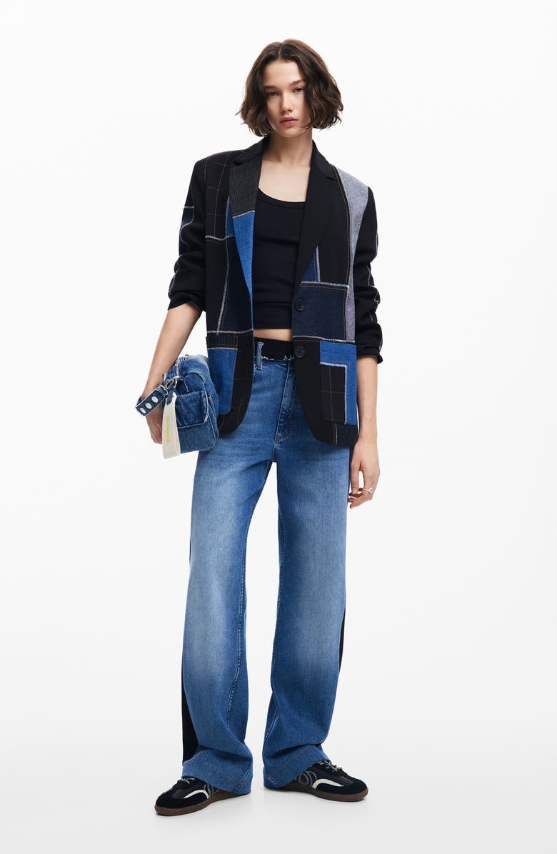 Desigual Cordoba Mixed Media Patchwork Jacket, Alternate, color, Black