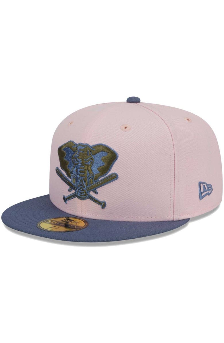 New Era Men's New Era Pink/Blue Oakland Athletics Olive Undervisor 59FIFTY Fitted Hat, Alternate, color,