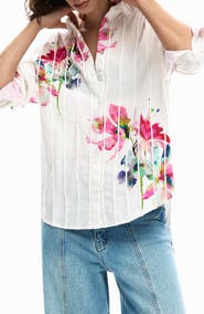 Desigual Placement Print Cotton Button-Up Shirt