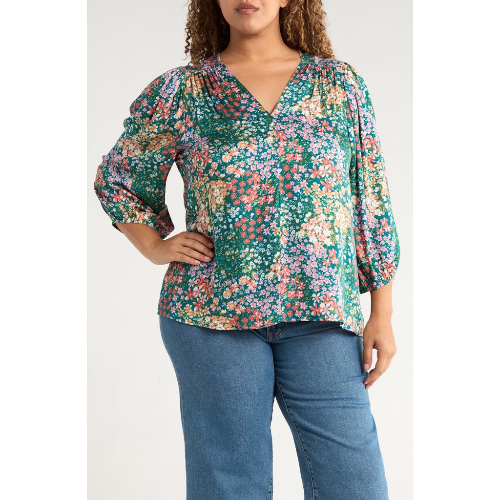 Renee C Floral V-neck Long Sleeve Top In Multi