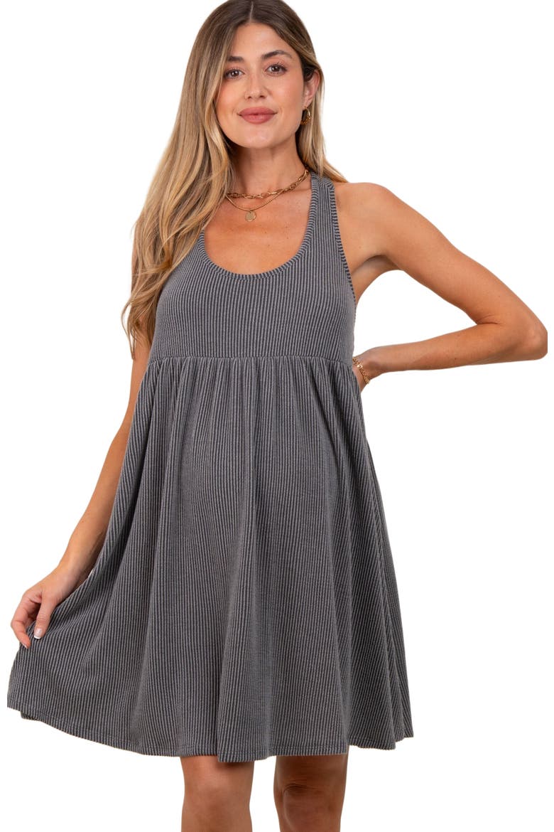 Ribbed Sleeveless Open Back Midi Dress, Alternate, color, Charcoal Grey