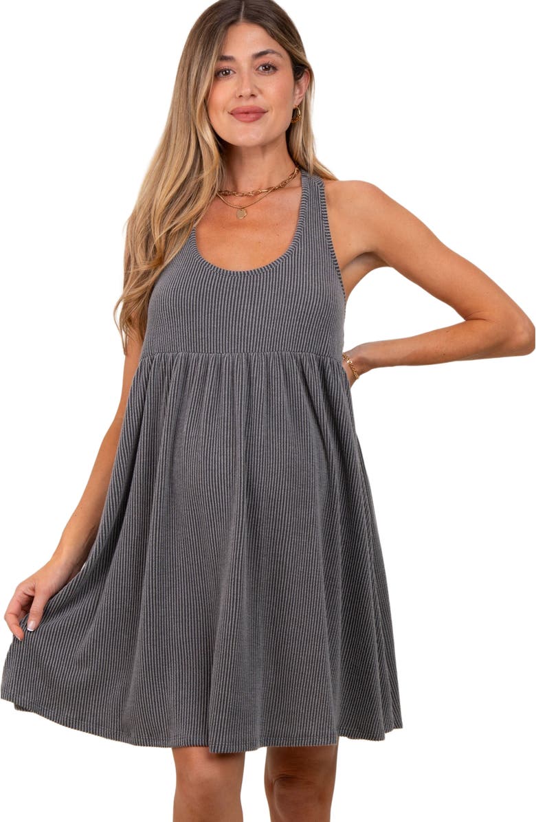 PinkBlush Grey Ribbed Sleeveless Open Back Midi Dress, Alternate, color, Charcoal Grey