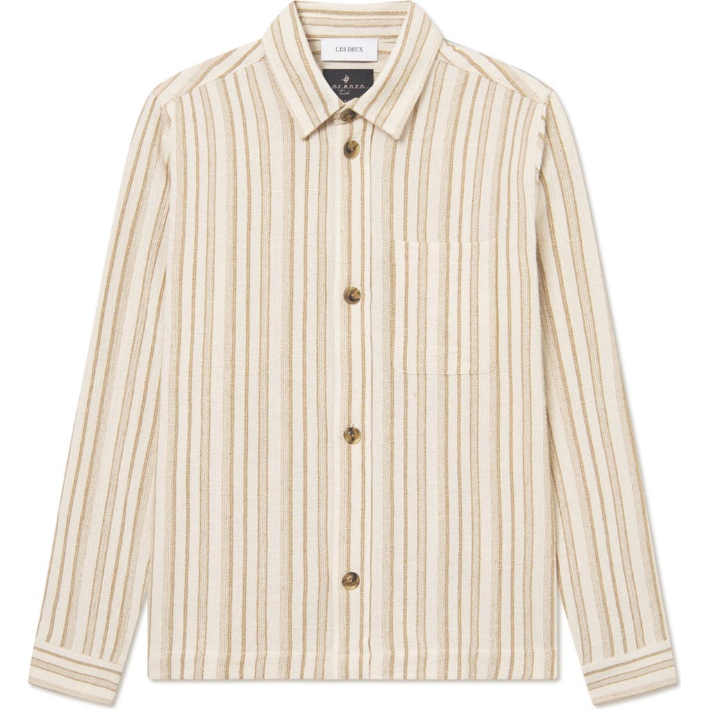 Les Deux Ivory Blend Stripe Overshirt In Ivory/lichen Green