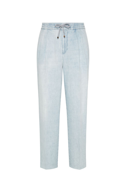 Brunello Cucinelli Trousers With Drawstring In Light Denim