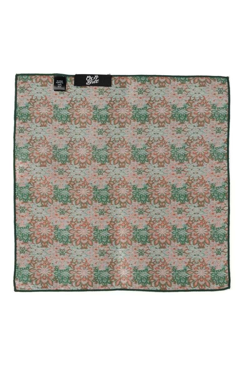 Green Floral Silk Pocket Square, Alternate, color, GREEN/BLACK