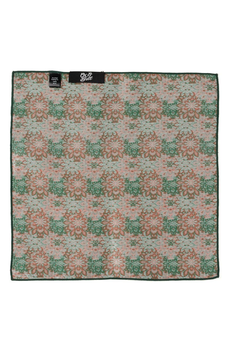 Cufflinks, Inc. Green Floral Silk Pocket Square, Alternate, color, Green/Black