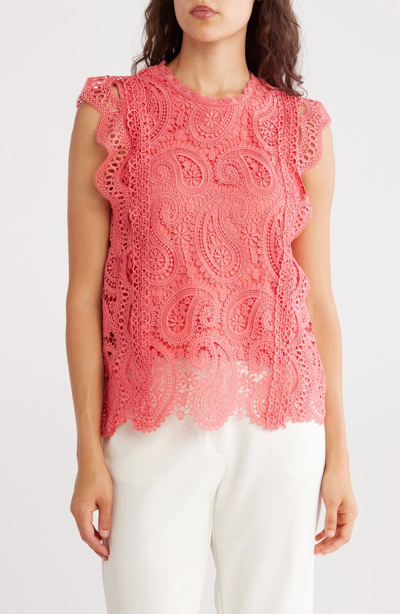 Ellen Tracy Sleeveless Lace Top, Main, color, Coral