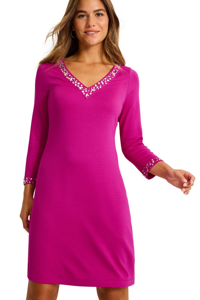 Darcy Bejeweled V-Neck Dress, Alternate, color, SPRING FUCHSIA