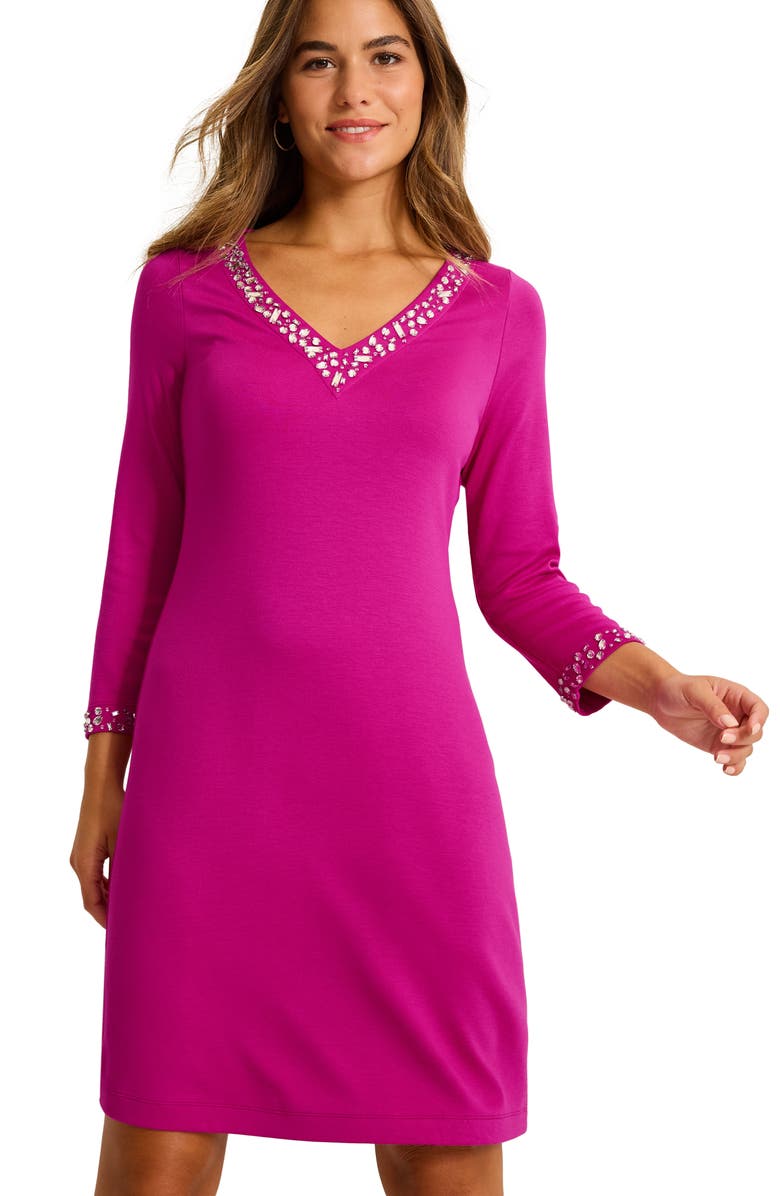 Tommy Bahama Darcy Bejeweled V-Neck Dress, Alternate, color, Spring Fuchsia