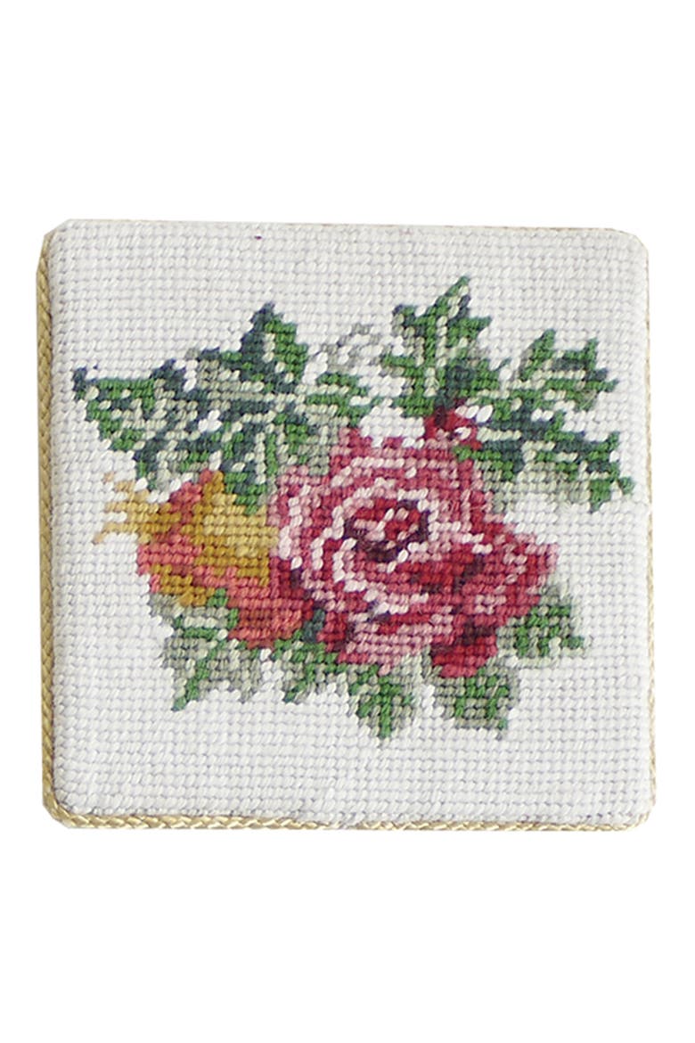 Victorian Christmas Petit Point Coaster, Alternate, color, White