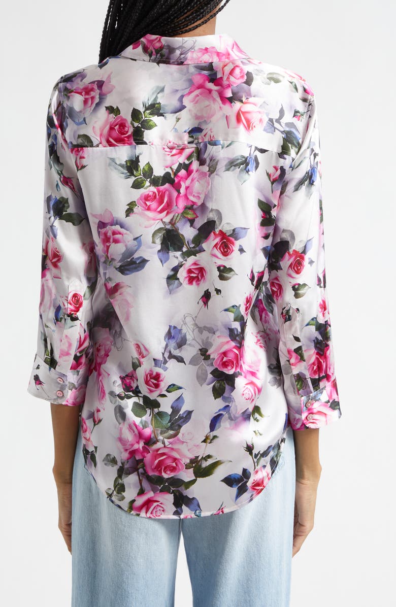 L'AGENCE Dani Floral Print Three-Quarter Sleeve Silk Button-Up Shirt, Alternate, color, Pink Multi Water Rose
