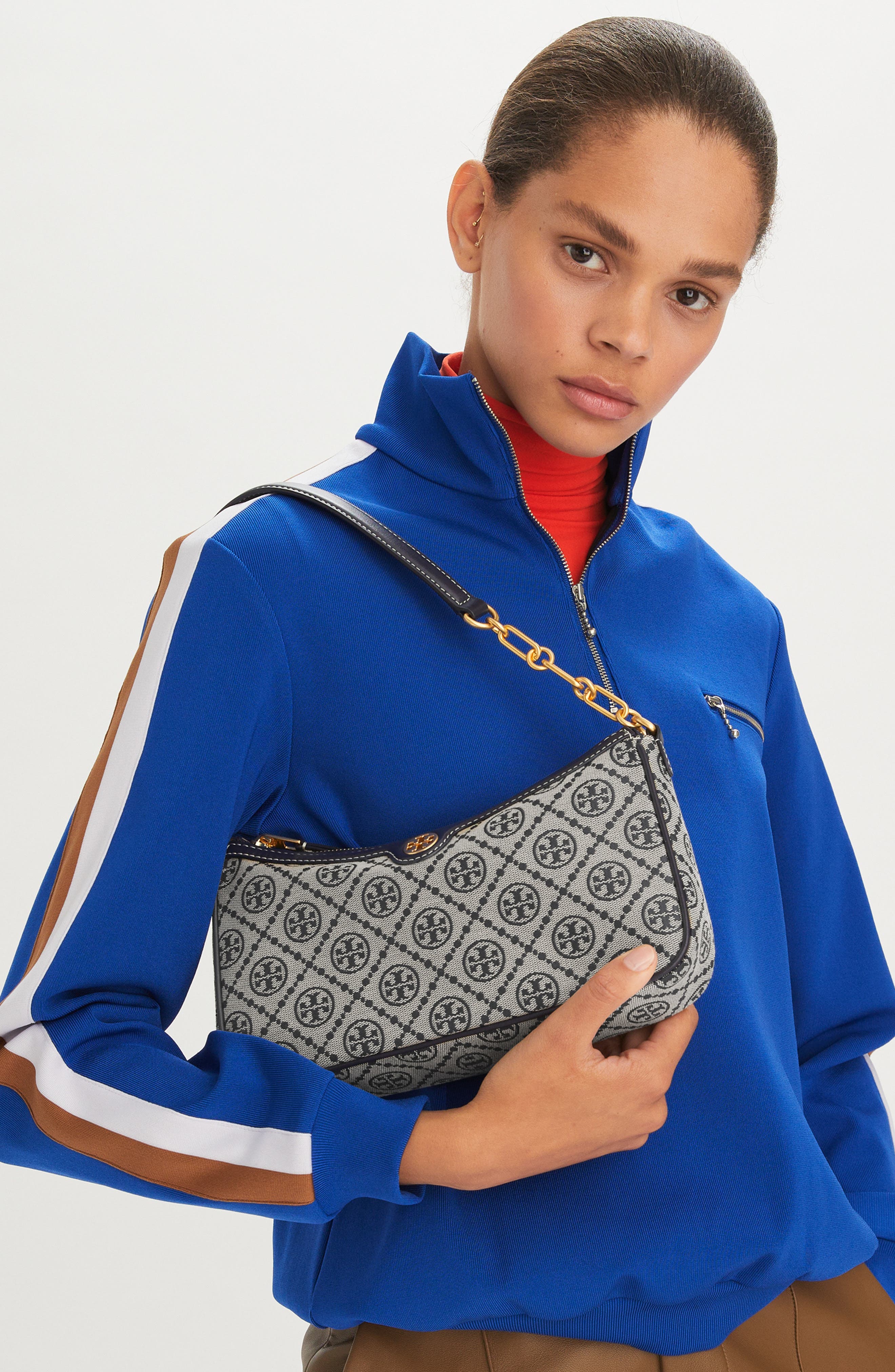 T Monogram Studio Shoulder Bag, Alternate, color, TORY NAVY