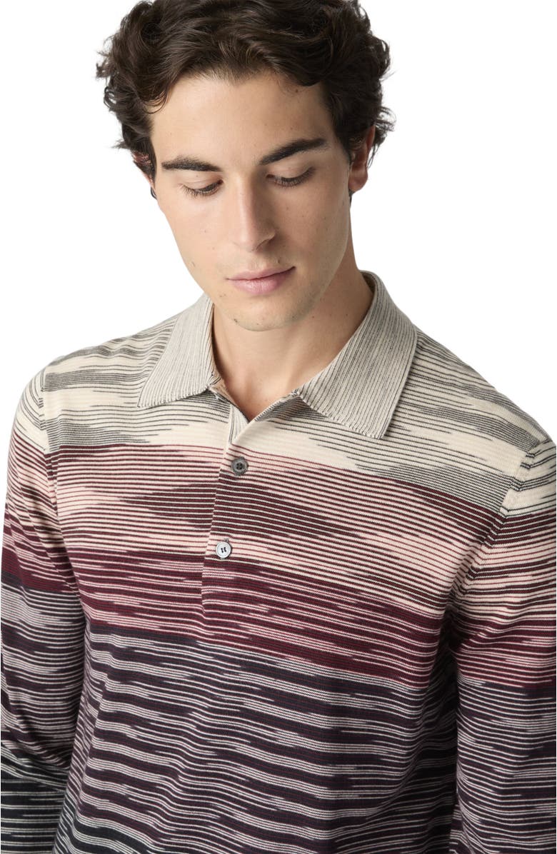 Missoni Long Sleeve Polo In Pure Wool With Flame Pattern, Alternate, color, Beige & Burgundy