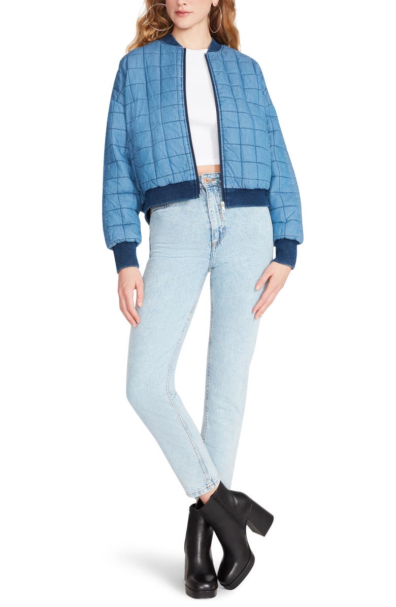 BB Dakota by Steve Madden Denim Daddy Quilted Bomber Jacket, Main, color,
