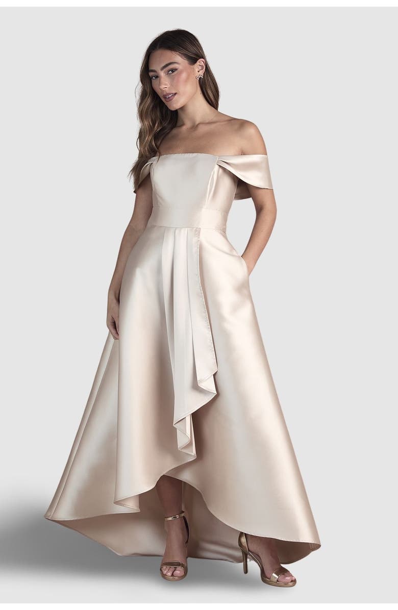 Coast Bardot Twill Bridesmaid Dress, Main, color, Champagne