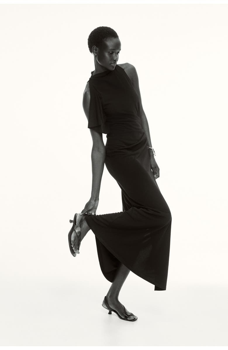 H&M Asymmetric Ponte Di Roma Dress, Alternate, color, Black