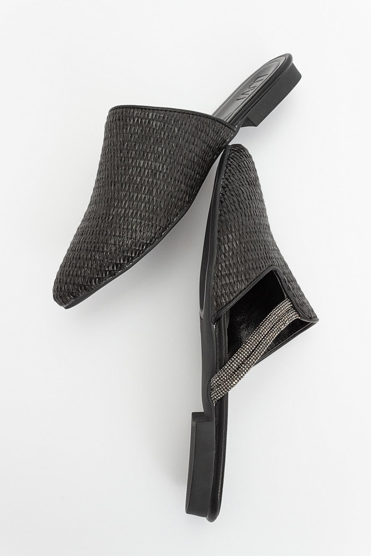 Prologue Shoes Pesa Woven Slippers, Alternate, color, Black Faux Leather