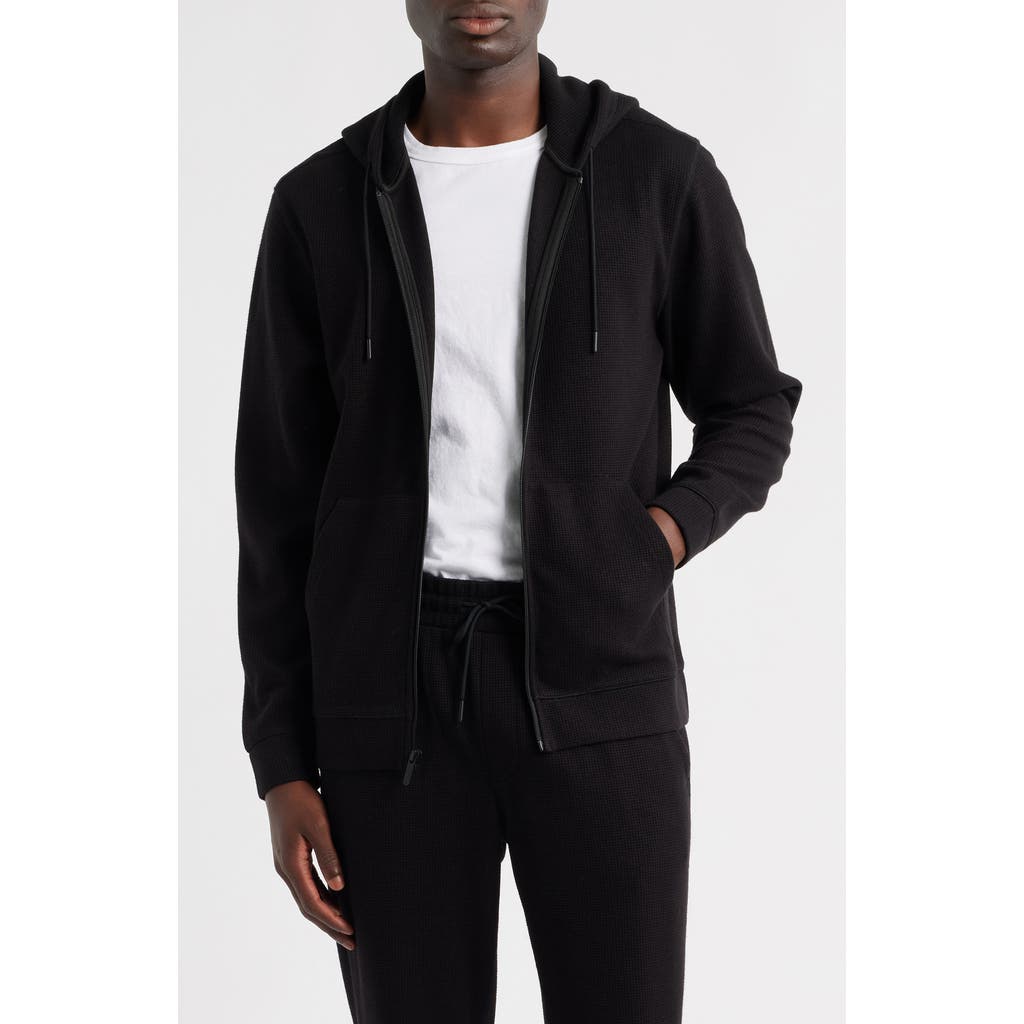 Zella Waffle Knit Zip-up Hoodie In Black